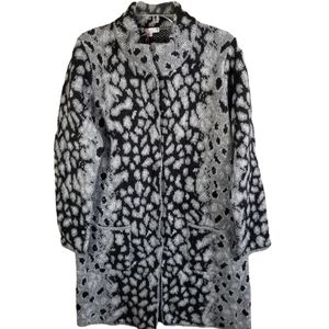 Gio Gio Women's Large Gray‎ Animal Print Wool Mohair Blend Duster Cardigan